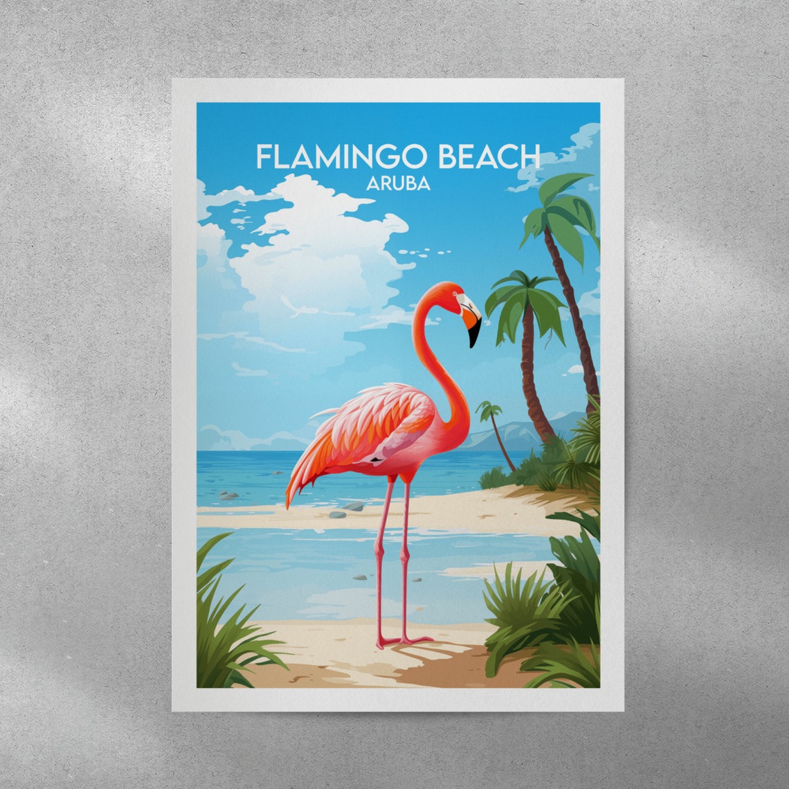 Flamingo Beach Aruba Caribbean Pink Flamingo Scene Travel Poster - Image 3