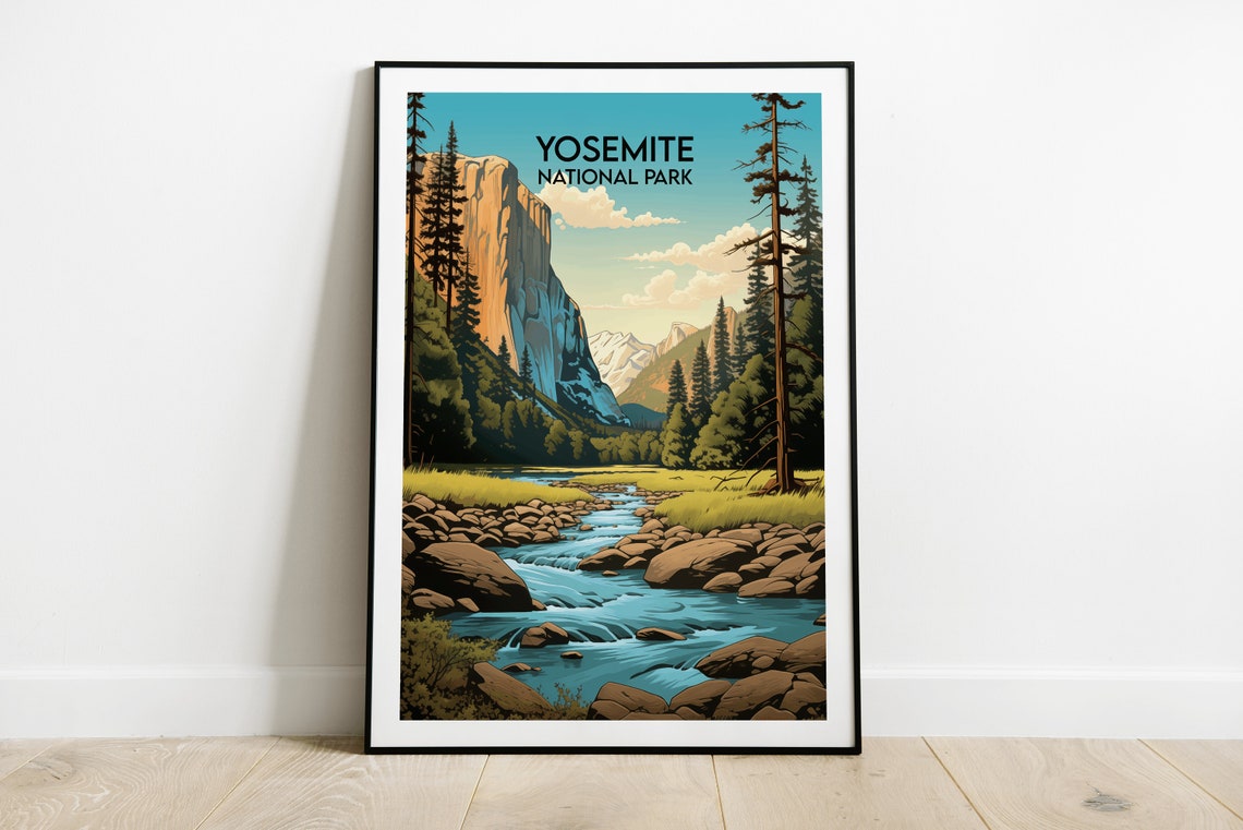 Yosemite National Park El Capitan Valley River Travel Art Poster