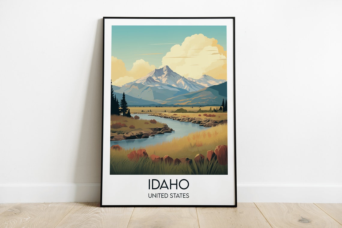 Idaho United States Mountain River Valley Retro Travel Poster