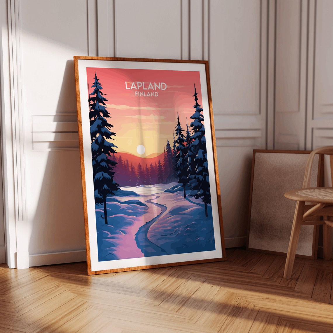 Lapland Finland Arctic Snowy Forest Sunset Vintage Travel Poster - Image 3