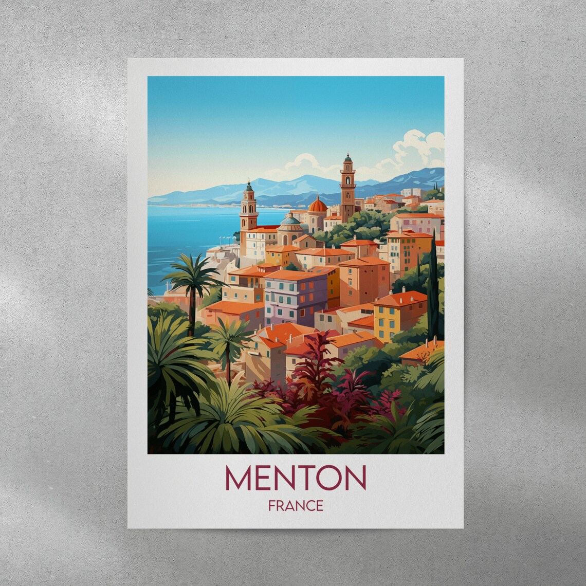 Menton France French Riviera Coastal Town Vintage Style Travel Poster - Image 4