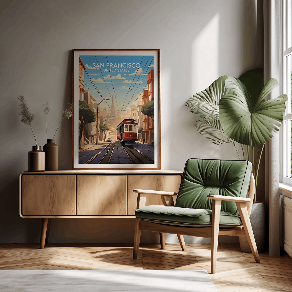 San Francisco United States Cable Car Hill Street Scene Poster - Image 2
