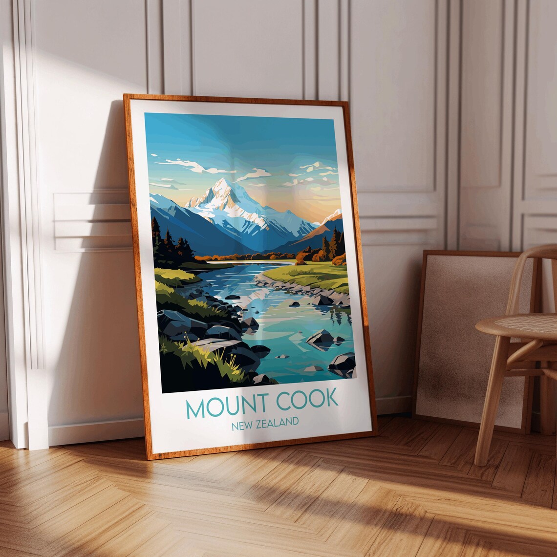 Mount Cook New Zealand Blue River Alpine Valley Travel Poster - Image 3