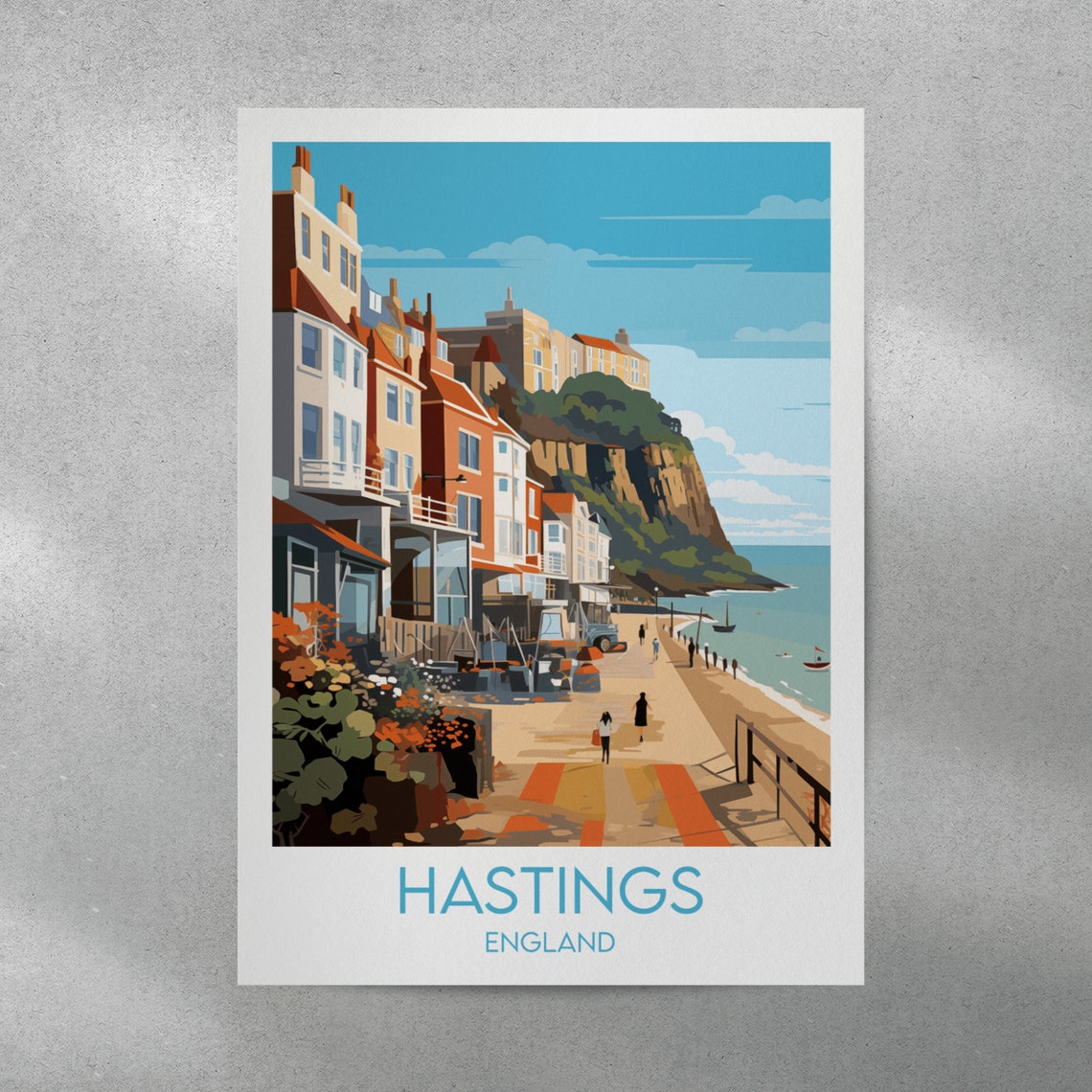Hastings England Seafront Promenade Cliff Beach Vintage Travel Poster - Image 2