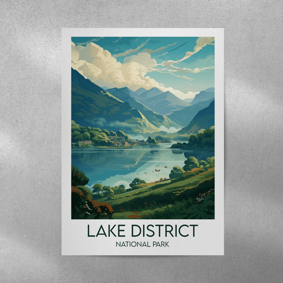 Lake District National Park Lake Mountains Boats Vintage Travel Poster - Image 3
