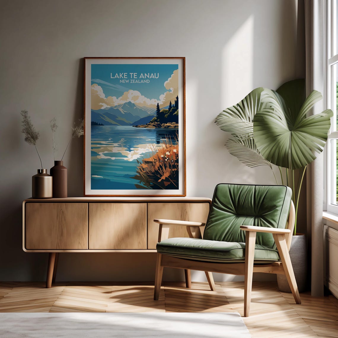 Lake Te Anau New Zealand Still Waters Mountain Lake Travel Poster - Image 2