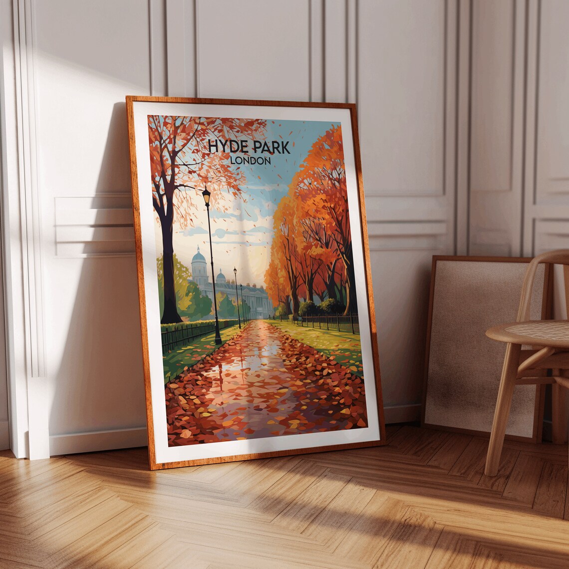 Hyde Park London Autumn Leaves Tree Avenue Vintage Travel Poster - Image 3