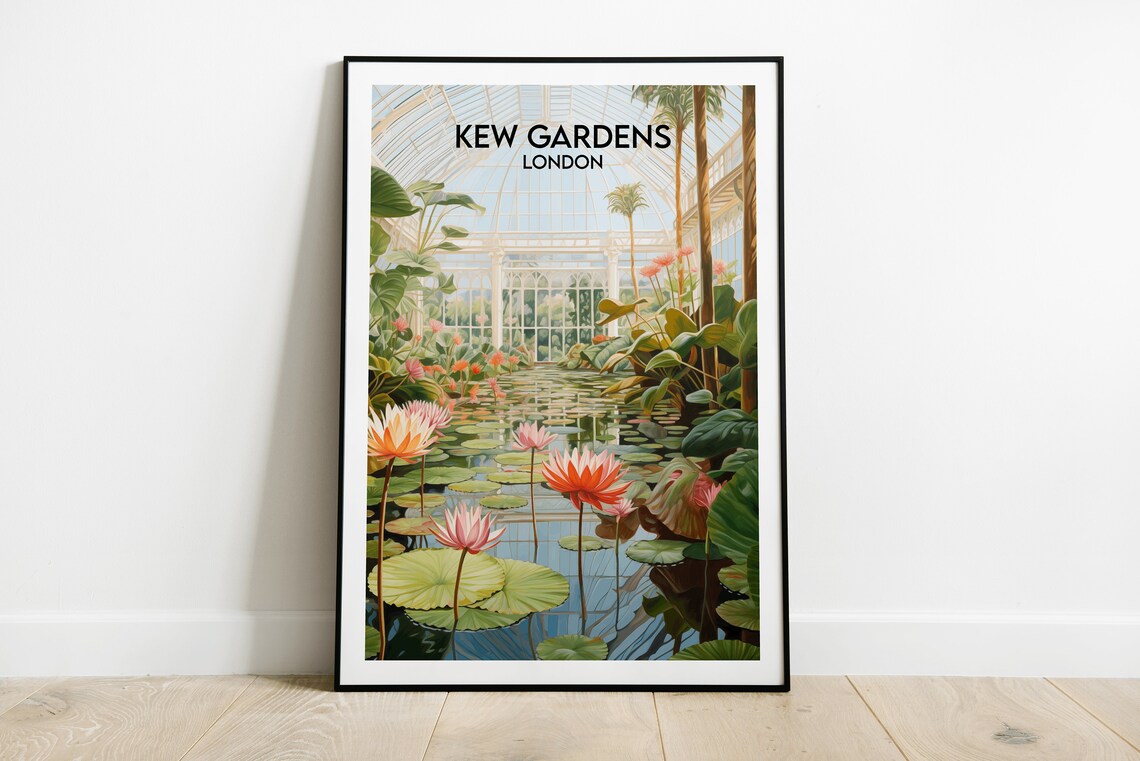 Kew Gardens London Waterlily Pond Glasshouse Interior Travel Poster