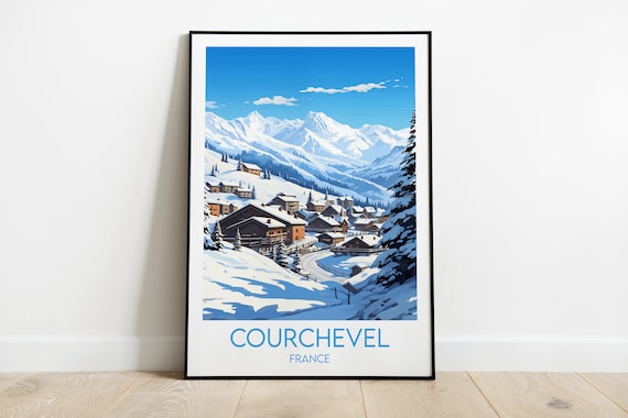 Courchevel France Vintage Ski Travel Poster Snowy Mountain Resort