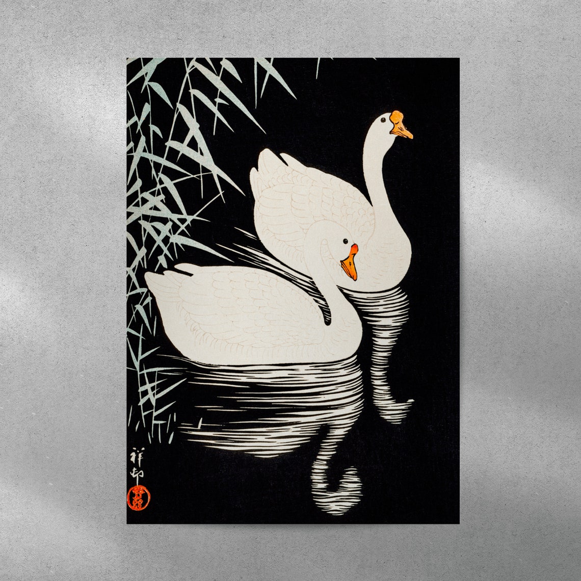 Ohara Koson Two Swans Japanese Woodblock Print Night Scene Artwork - Image 4