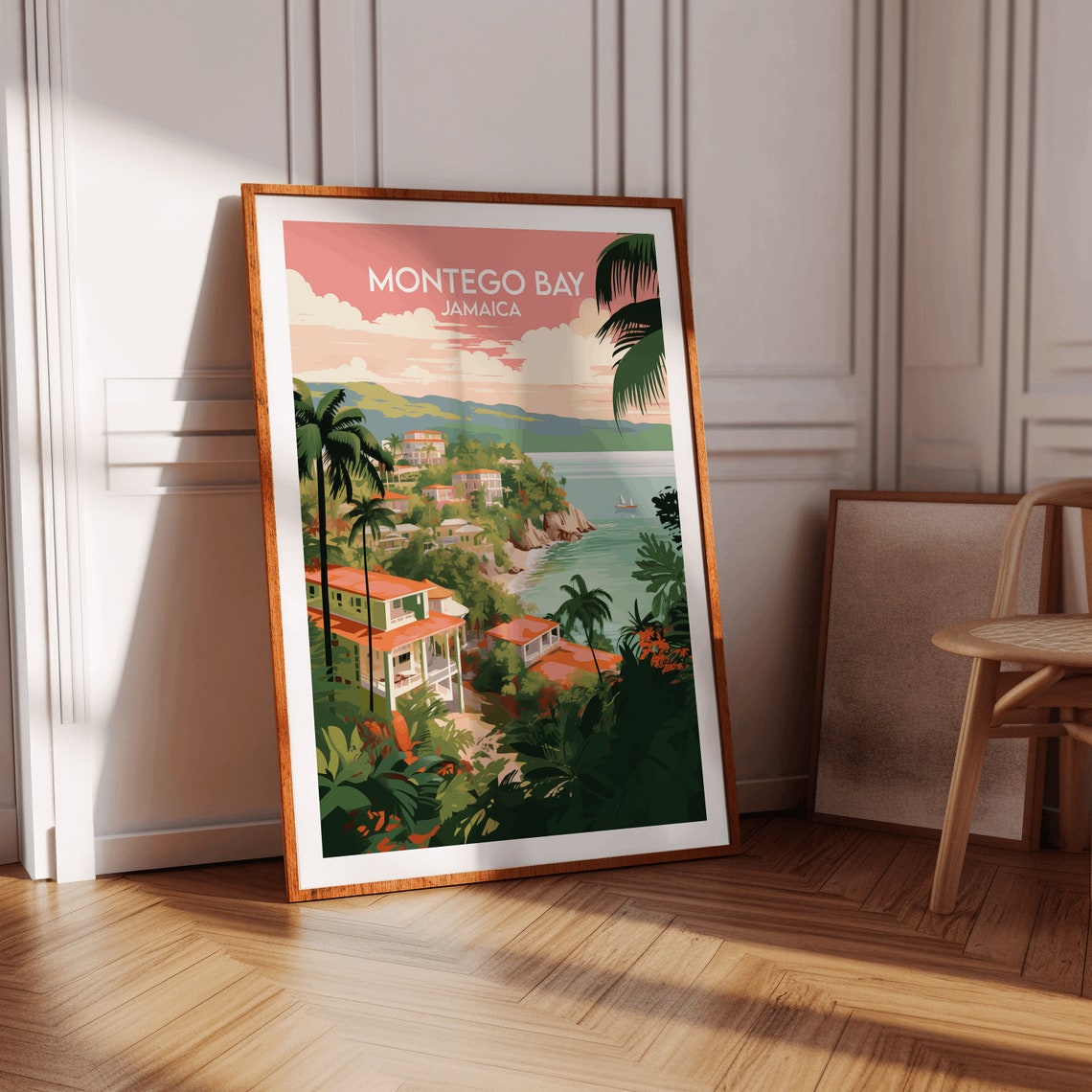 Montego Bay Jamaica Pink Sunset Coastline Tropical Travel Poster - Image 2