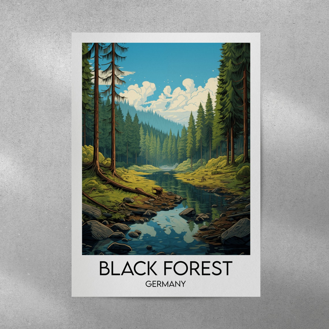 Black Forest Germany Tranquil Pine Forest Stream Travel Poster - Image 3