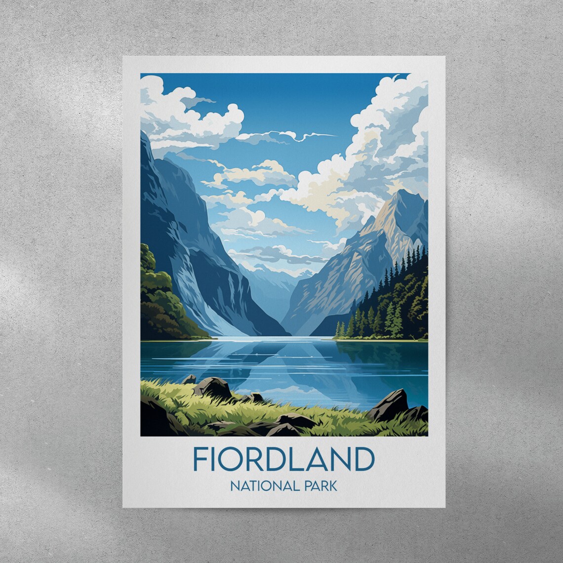 Fiordland National Park Alpine Lake Mountain Valley Travel Poster - Image 3