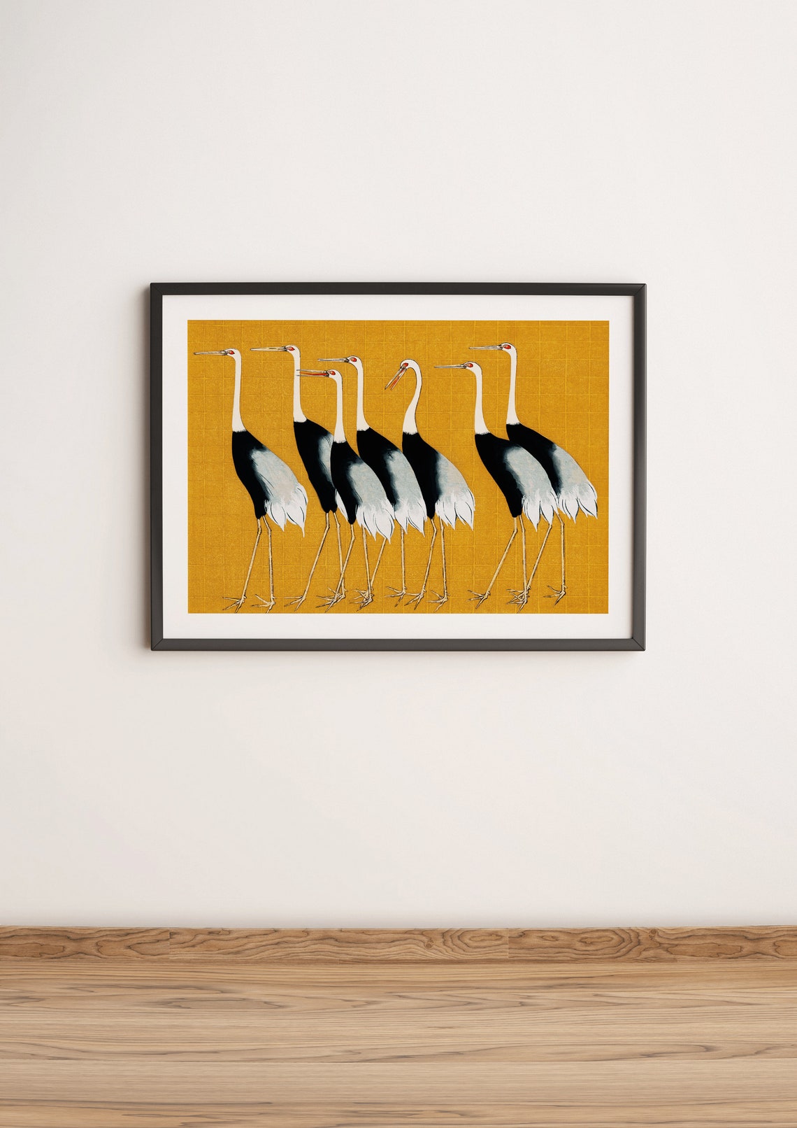 Japanese Golden Crowned Crane Flock Borderless Graphic Art Poster - Image 3