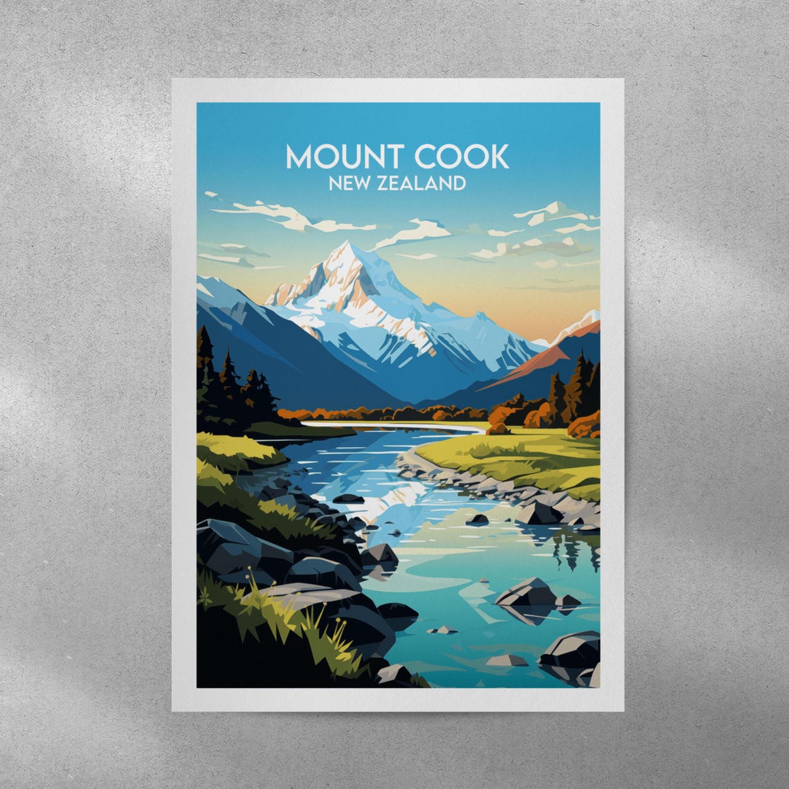 Mount Cook New Zealand Alpine River Sunset Travel Art Poster - Image 4
