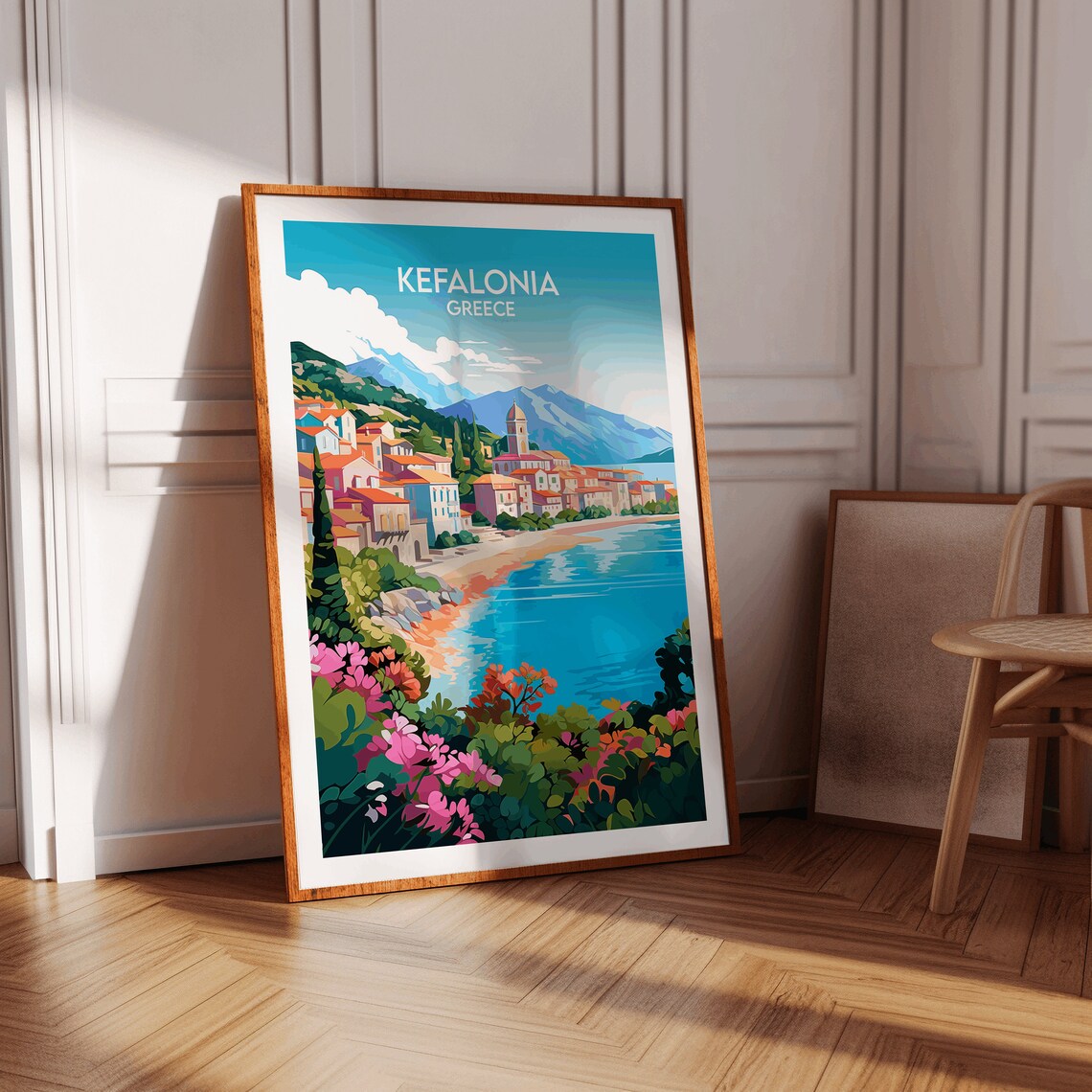 Kefalonia Greece Seaside Village Church Beach Cove Travel Poster - Image 2