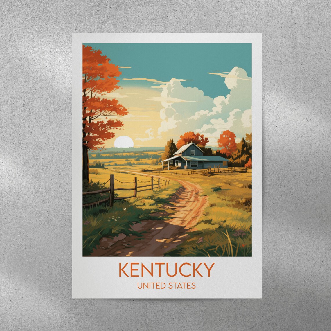 Kentucky Autumn Farmhouse Country Road Sunset Landscape Poster - Image 3