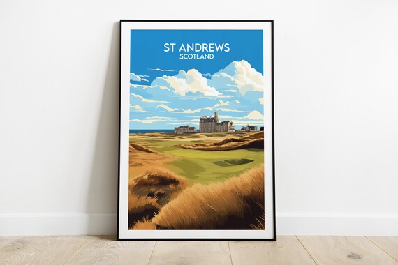 St Andrews Golf Course Travel Print Scotland Poster Custom Personalised Wedding Birthday Gift