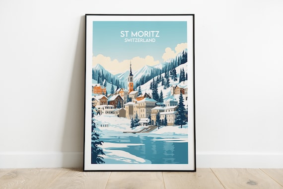 St Moritz Ski Travel Poster, Switzerland Custom Personalised