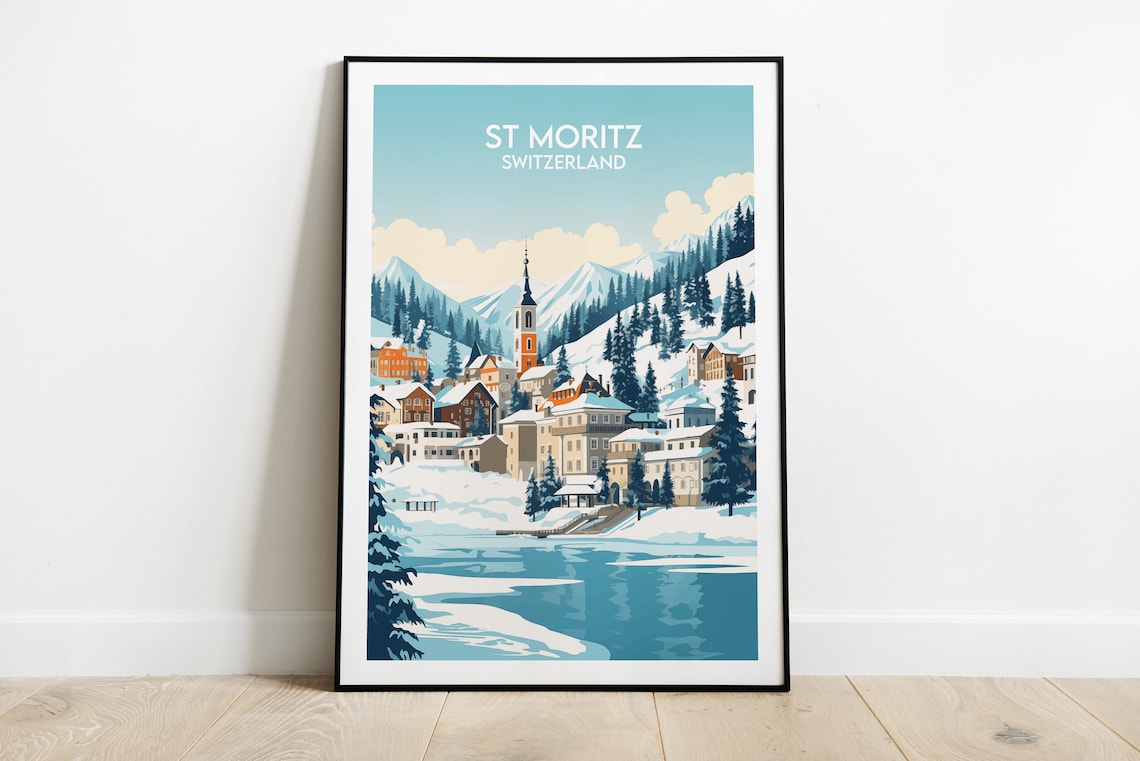 St Moritz Ski Travel Poster, Switzerland Custom Personalised