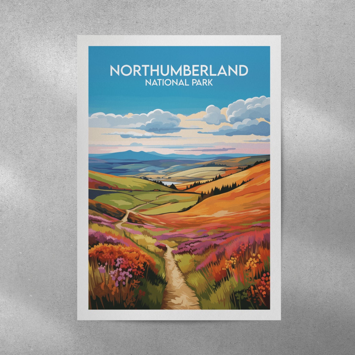 Northumberland National Park Heather Hills Vintage Travel Poster - Image 2