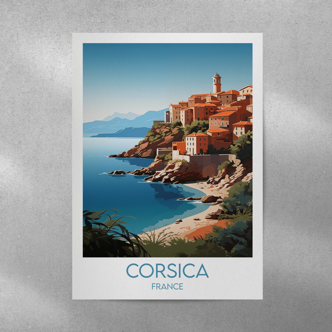 Corsica France Cliffside Village Bay Retro Travel Art Poster - Image 4