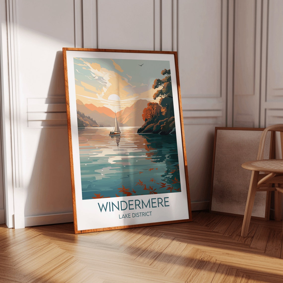 Windermere Lake District Sailboat Sunset Lake Scene Travel Art Poster - Image 4