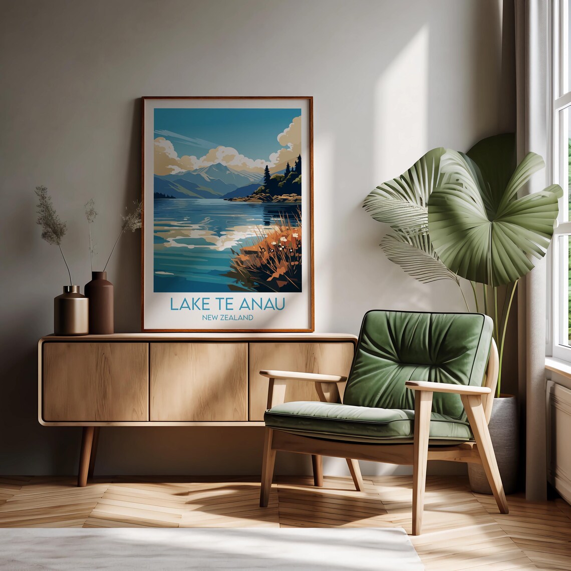 Lake Te Anau New Zealand Blue Water Reflections Scenic Travel Poster - Image 2