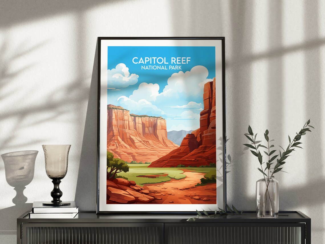 Capitol Reef National Park Red Rock Cliffs Desert Vintage Travel Poster - Image 3