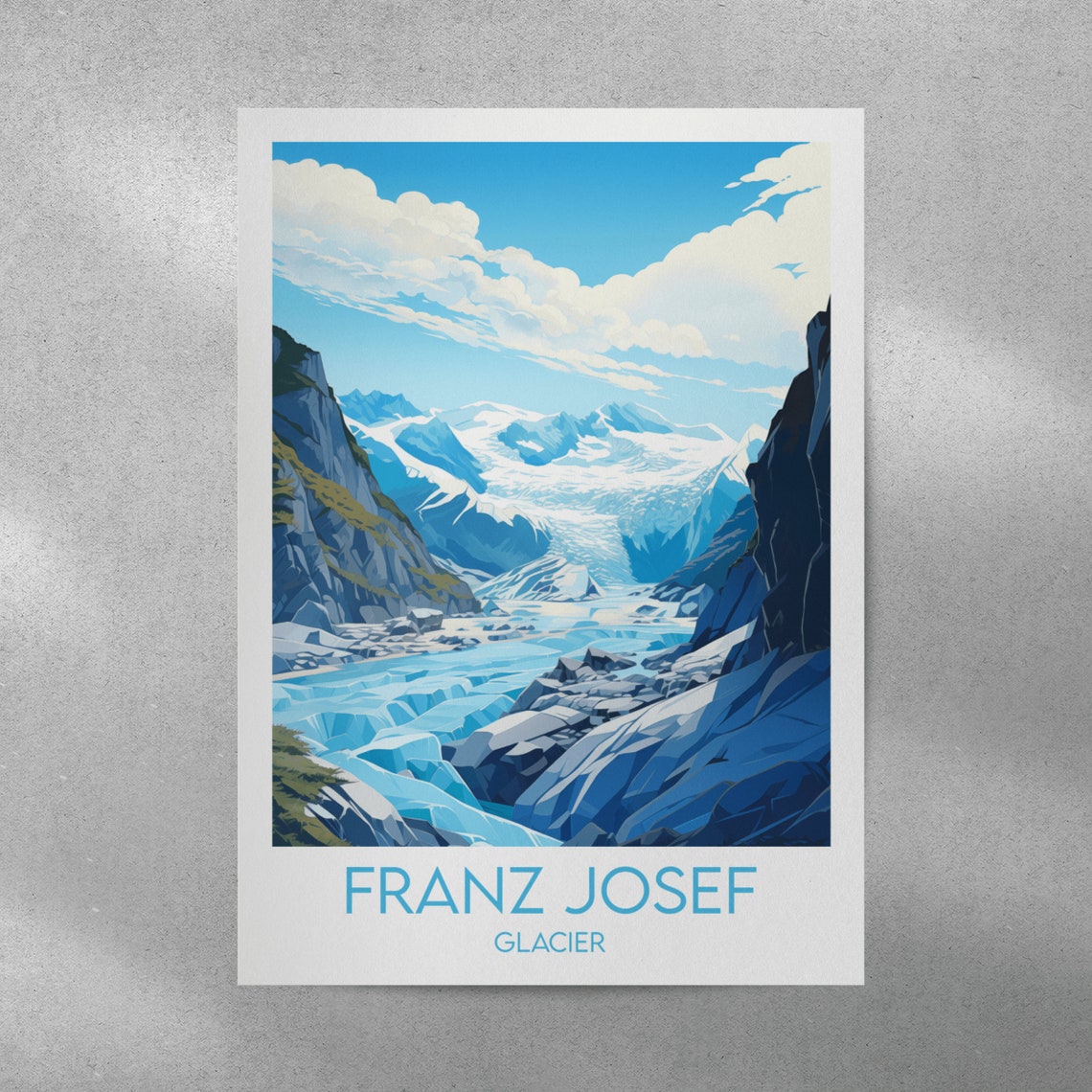 Franz Josef Glacier Ice Falls and Alpine Peaks Blue Valley Poster - Image 3