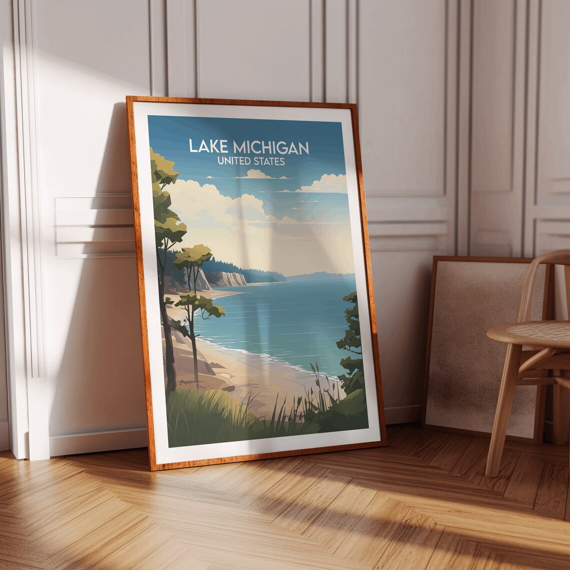 Lake Michigan United States Beach Cliffs Retro Travel Art Poster - Image 3