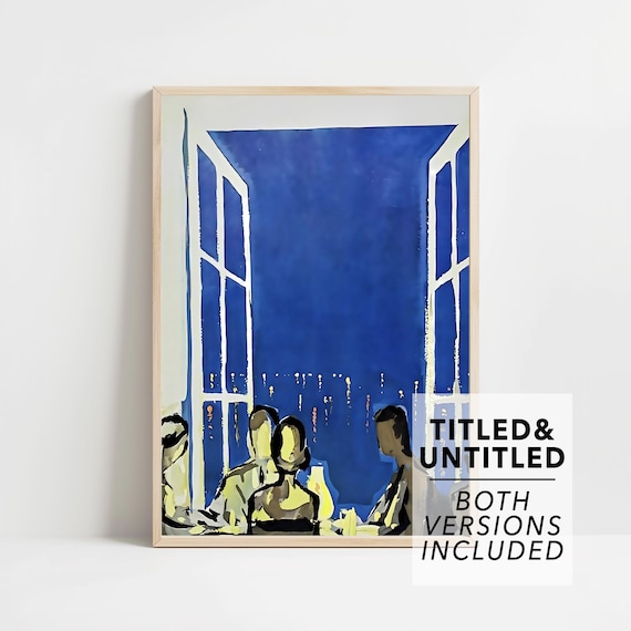 Blue Night Window Scene Diners Before City Lights Expressionist Poster