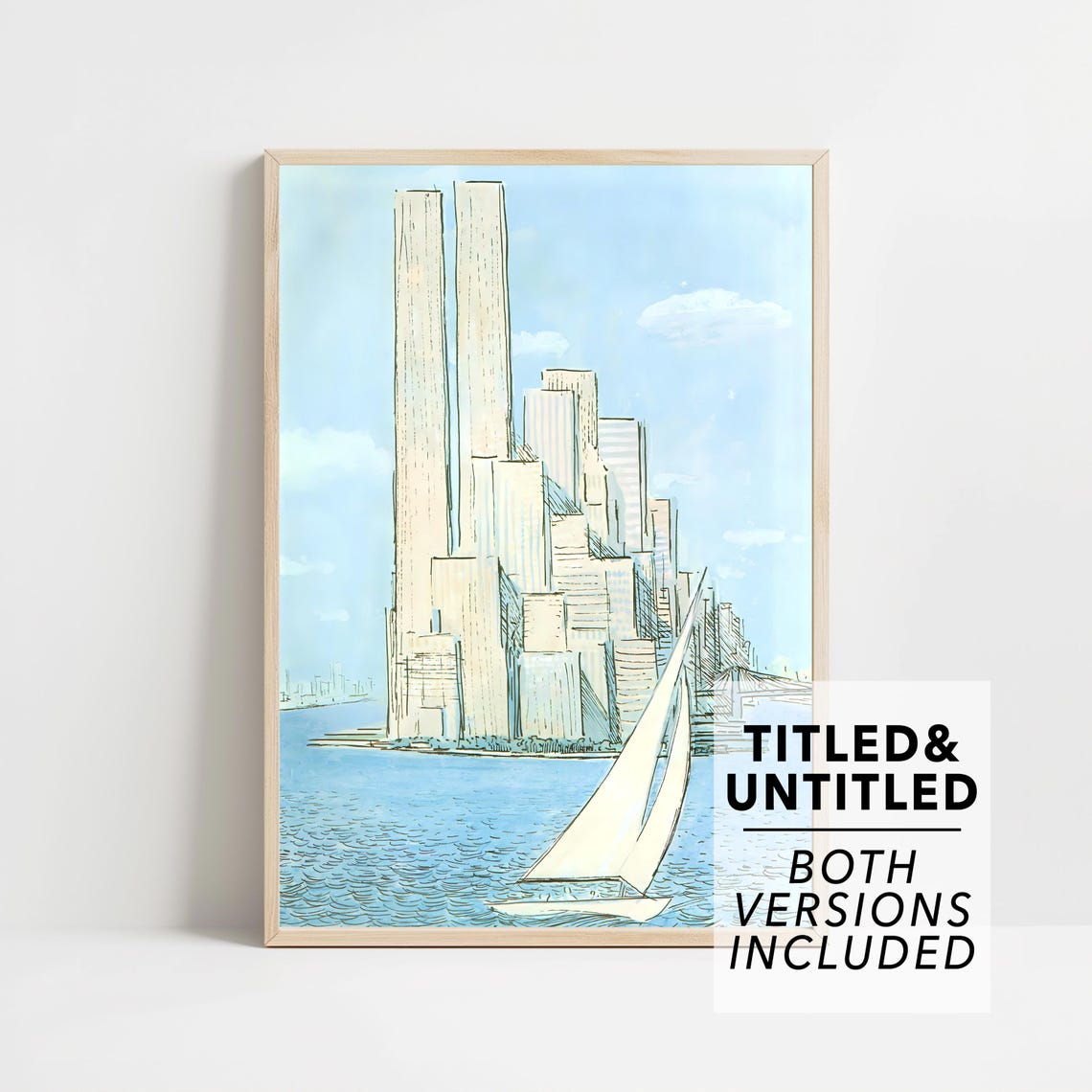 City Skyline Sailboat Harbor Vintage Pencil Sketch Water View Poster