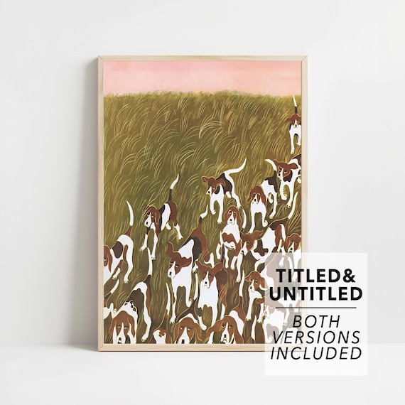 Pack Of Hunting Hounds Running Through Tall Grass At Dusk Poster