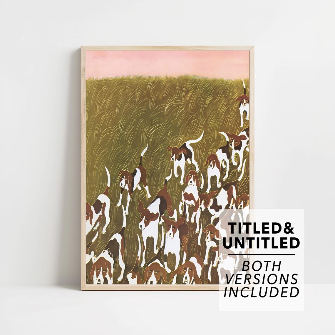 Pack Of Hunting Hounds Running Through Tall Grass At Dusk Poster