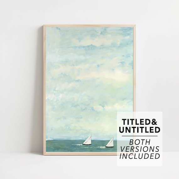 Two Small Sailboats on Calm Sea Beneath Vast Soft Blue Sky Poster