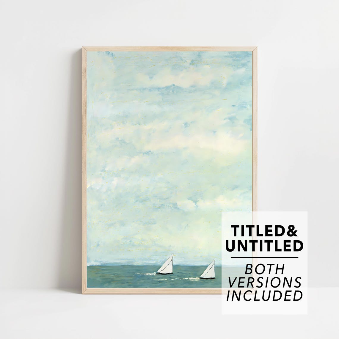 Two Small Sailboats on Calm Sea Beneath Vast Soft Blue Sky Poster