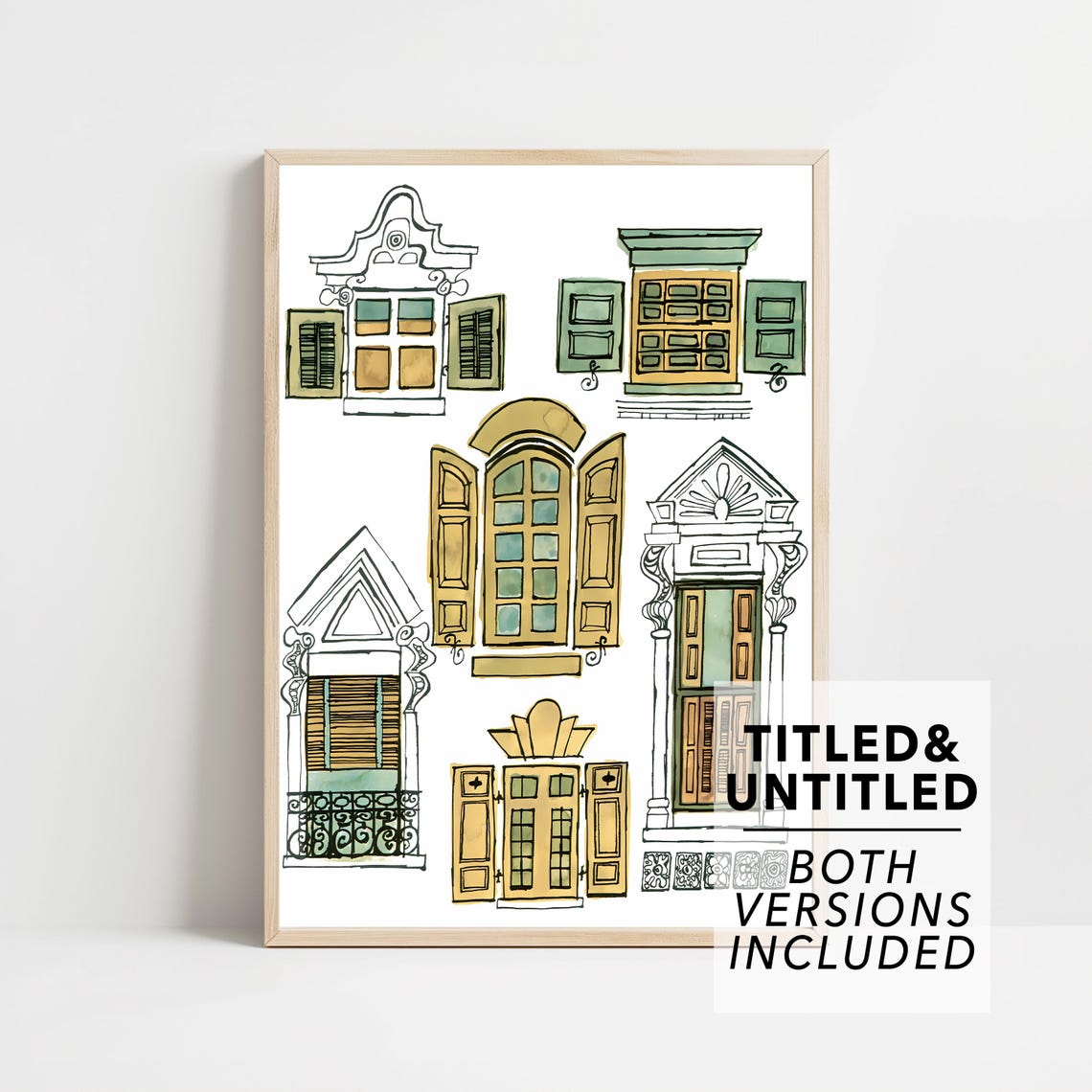 Six Vintage Illustrated Windows With Shutters Architecture Poster