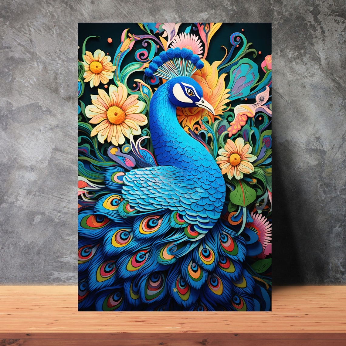Peacock Bird Floral Fantasy Colorful Tropical Flower Art Poster - Image 3