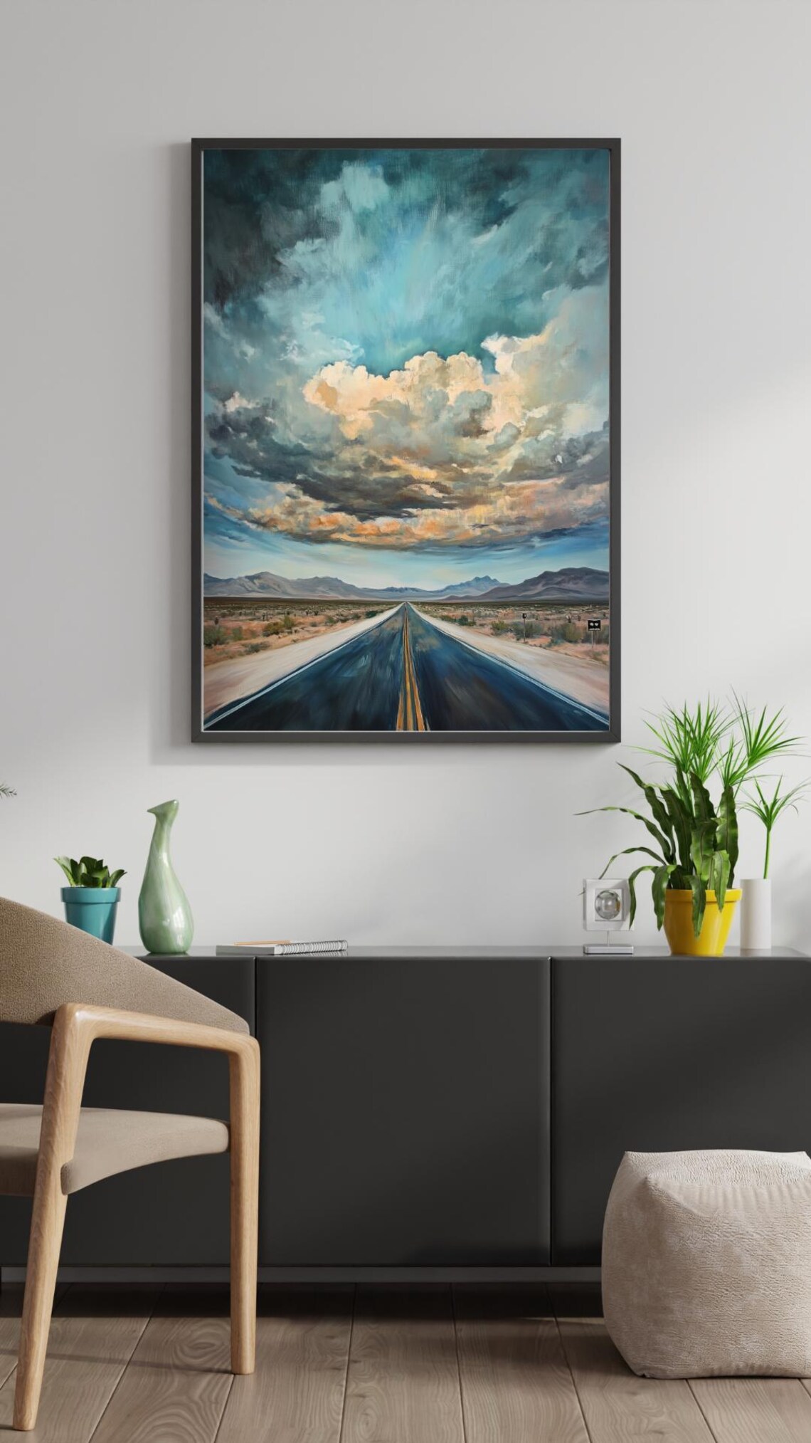 Desert Highway Oil Painting, Western Landscape - Image 2