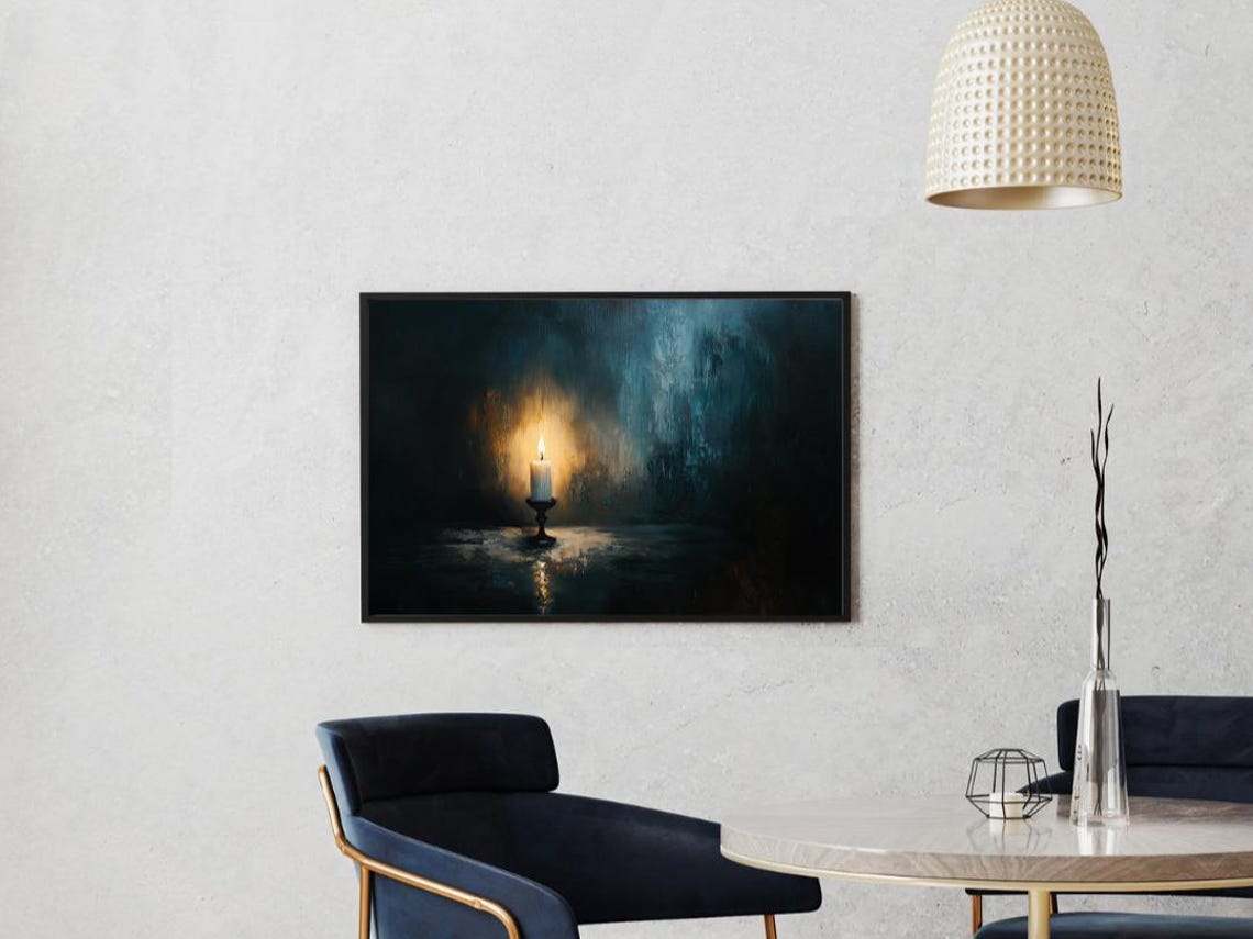 Lone Light Moody Candlelight Painting Dark Romantic Wall Art - Image 2