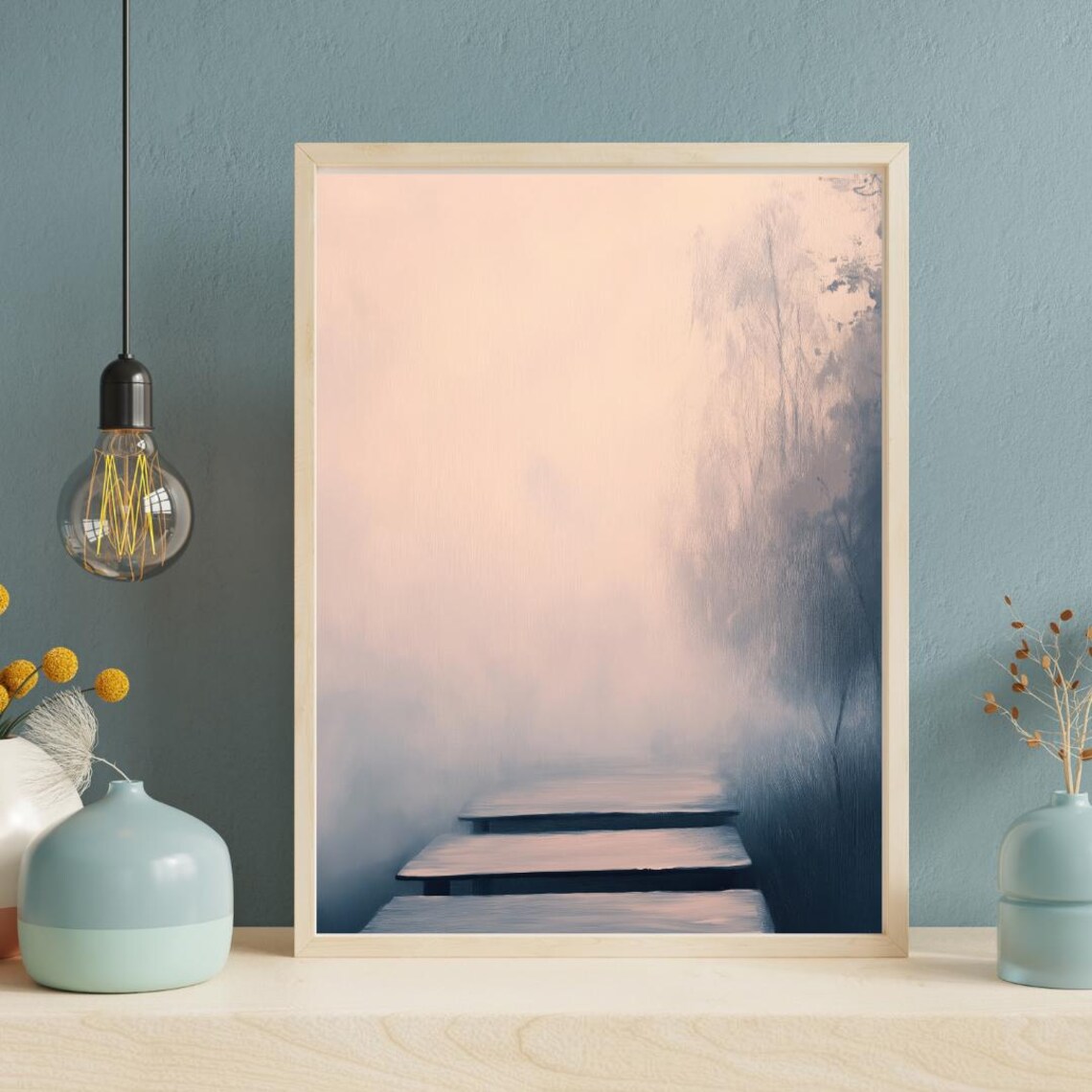 Misty Dock In Soft Pastels, Minimalist Dreamscape - Image 2