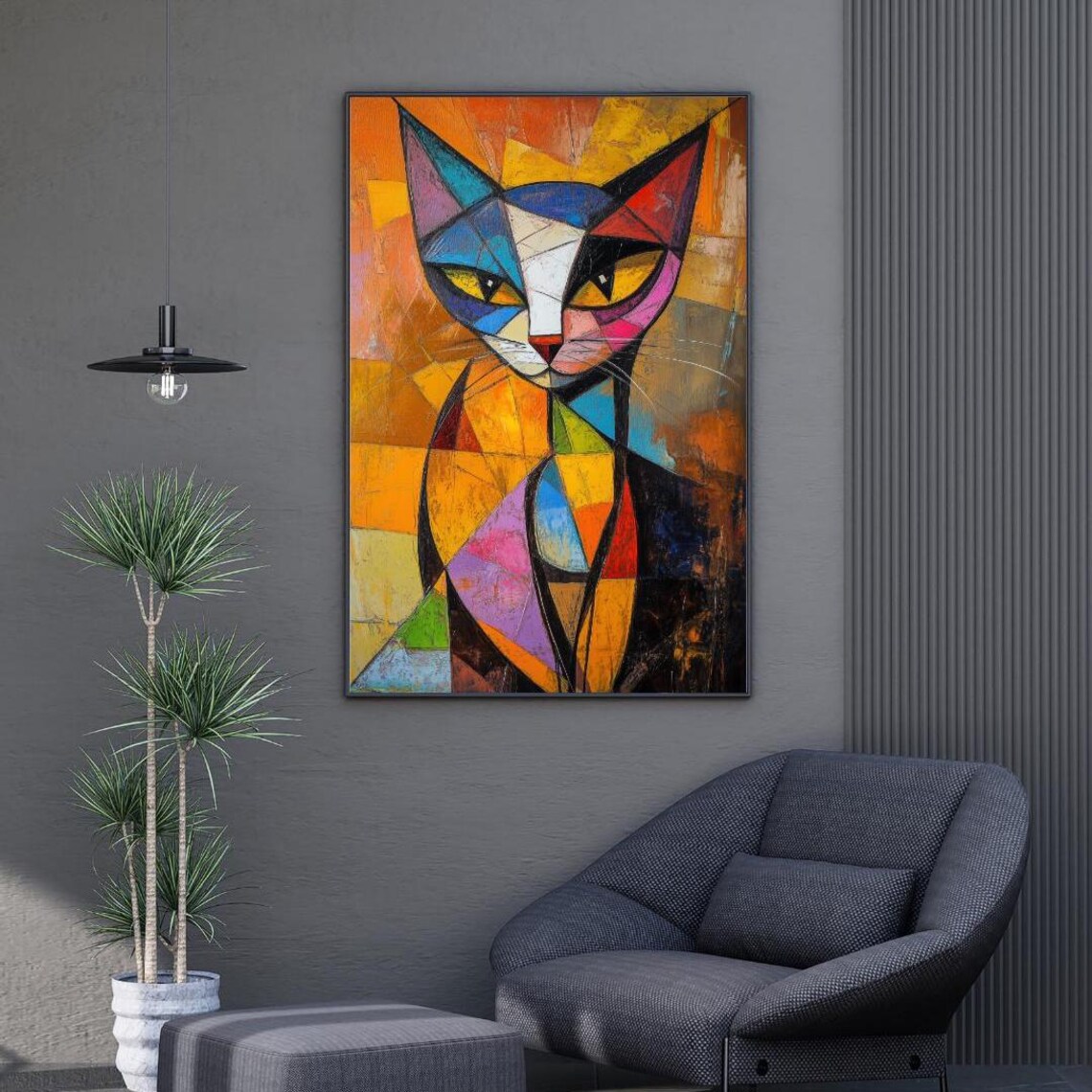 Cubist Cat Abstract Modern Feline Art Print - Image 5