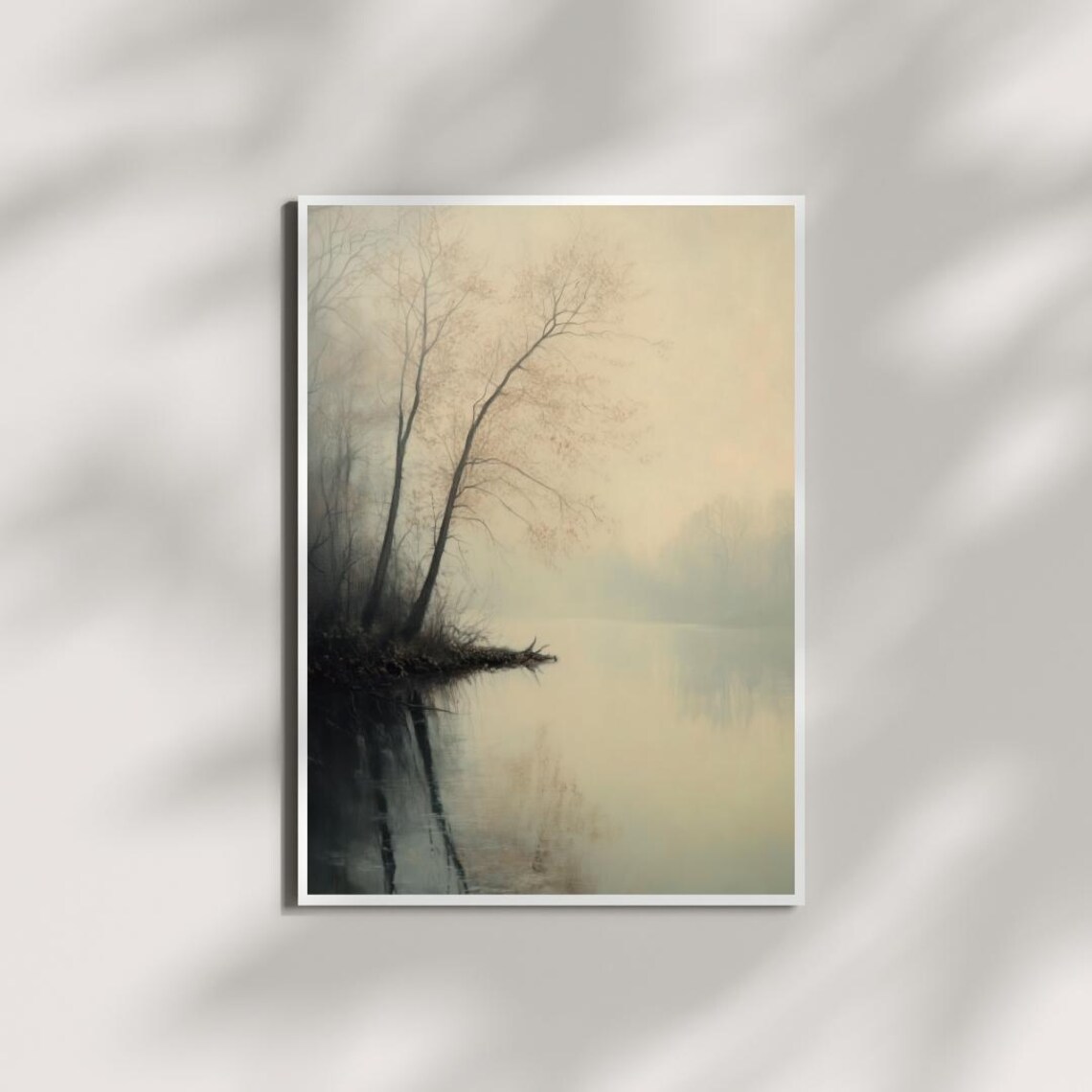 Tranquil Misty River, Soft Minimalist Landscape Art Print