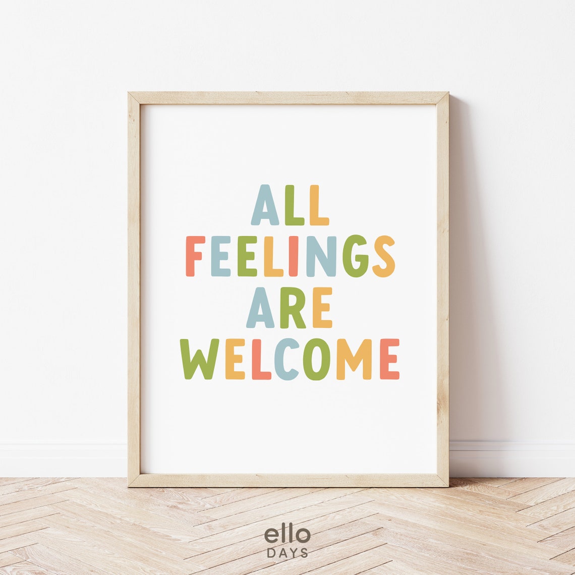 All Feelings Are Welcome Colorful Block Letter Quote Wall Poster