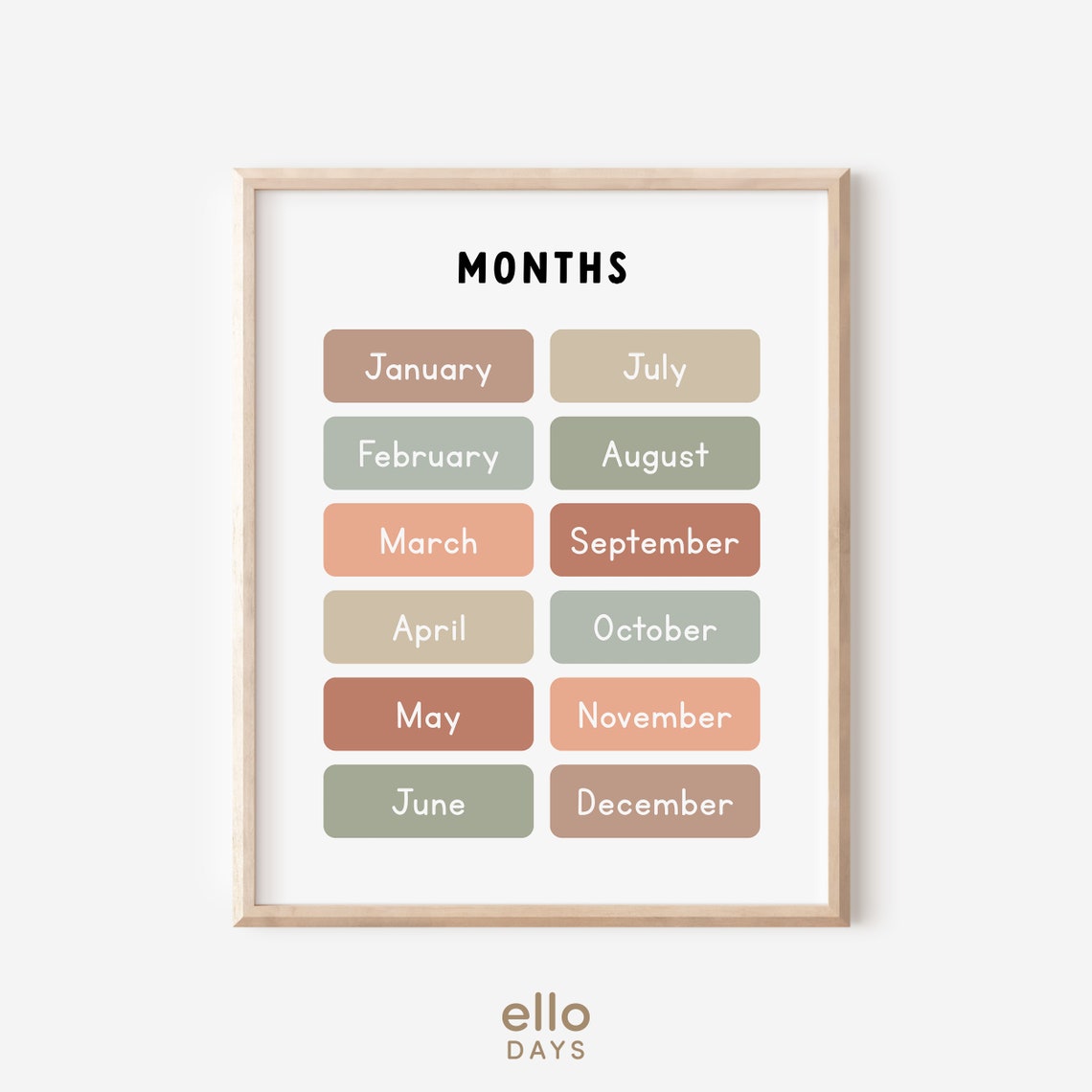 Months Of The Year Chart Neutral Tones Kids Classroom Poster - Image 4