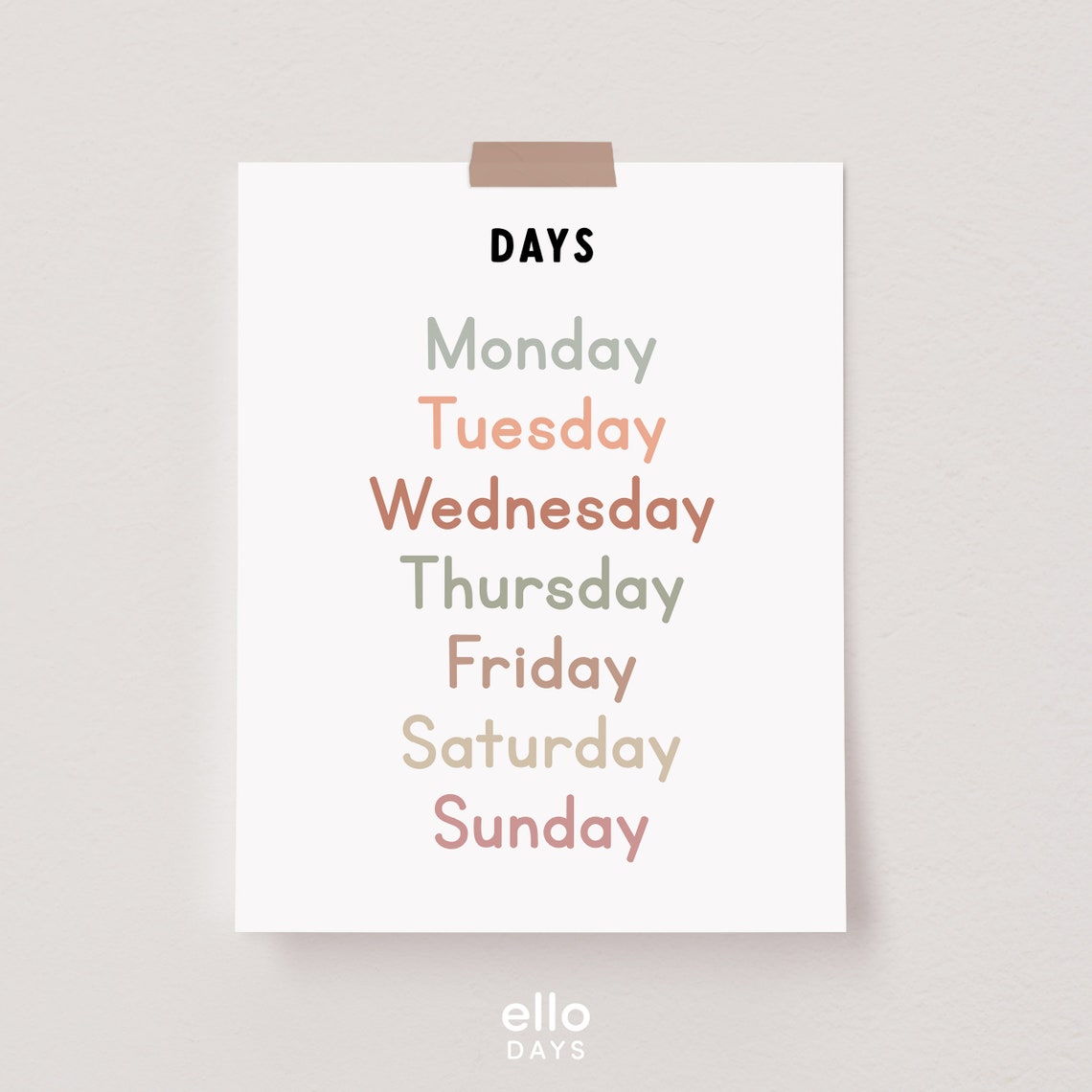 Days Of The Week Chart In Neutral Tones Kids Classroom Poster - Image 2