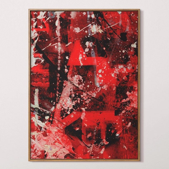 Abstract Geometric Painting Acrylic On Paper Red White Black Lines And Strokes Art Abstract Print