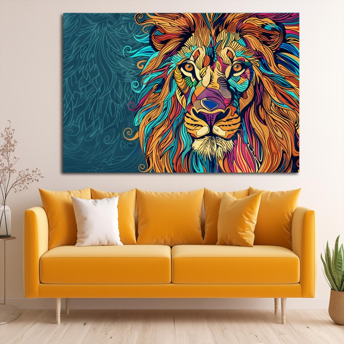 Colorful Pop Art Lion Face Teal Orange Abstract Animal Poster - Image 3