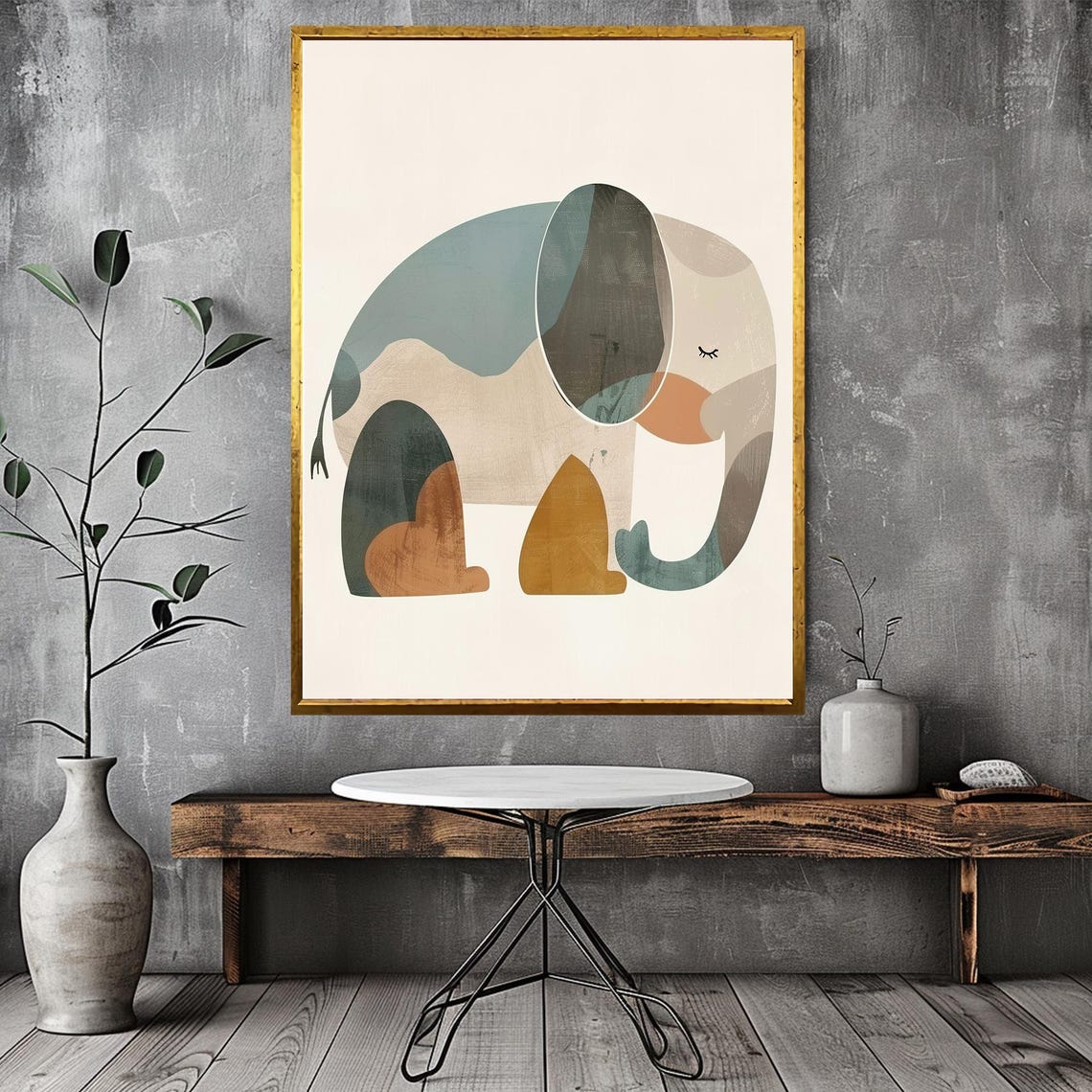 Abstract Cute Elephant Boho Nursery Wall Art in Warm Earth Tones - Image 3